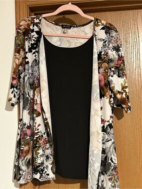 Star Vixen Black Tank with Cream Floral Cardigan Accents
